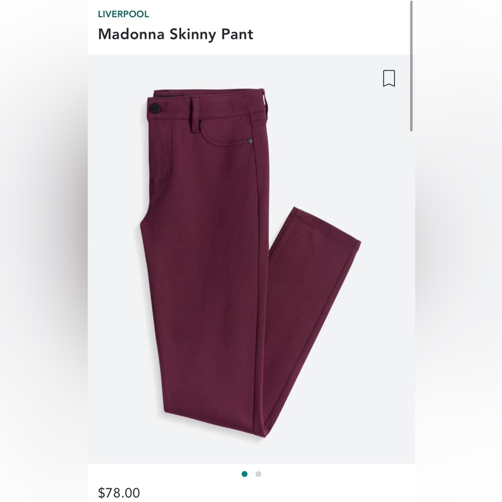Liverpool stitchfix Madonna skinny midrise pant women size 8 29 Burgundy Maroon